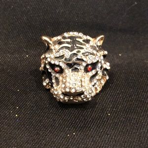 Stone Encrusted Tiger Head Ring